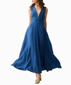 Midnight Coast Linen Maxi Dress FI12