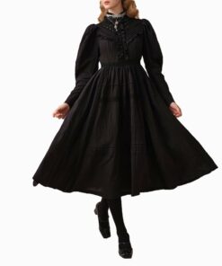 Noir Whisper Ruffled Linen Dress FI10